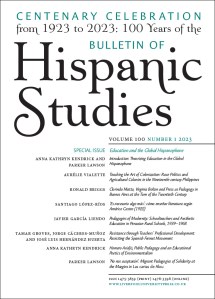 Bulletin of Hispanic Studies Centenary issue Volume 100.1 journal cover.