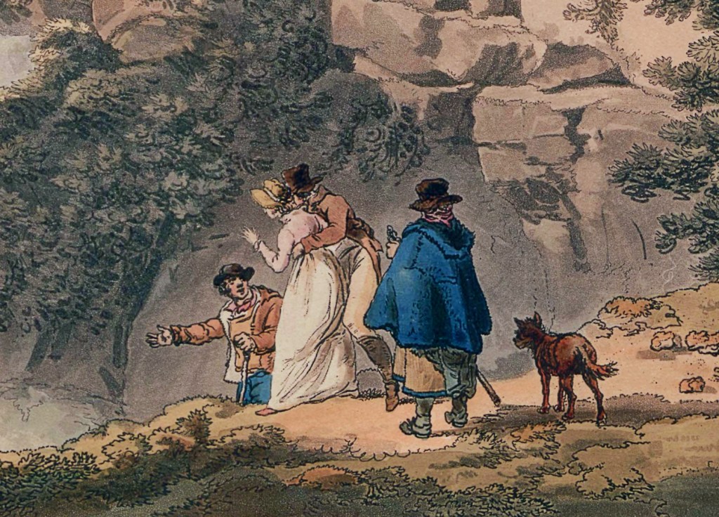 ATTRIBUTION: Llyfrgell Genedlaethol Cymru – 
The National Library of Wales
Detail from Philip Jacques de Loutherbourg’s aquatint “Cataract on the Llugwy” (1806).