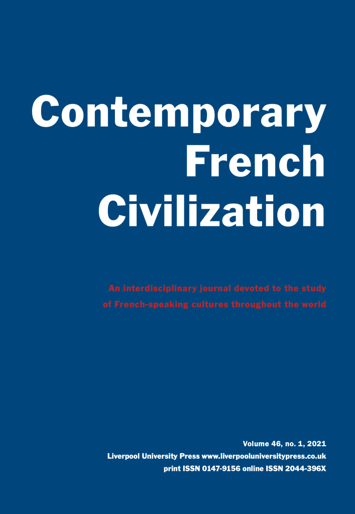 Journal cover for Contemporary French Civilization. Dark blue background with bright white bold text.