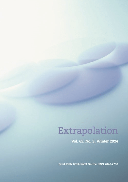 The front cover of Extrapolation in pale blue. 