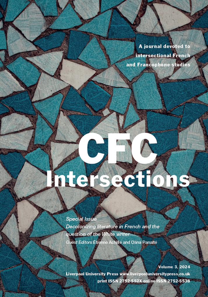 Cover of CFC Intersections. Background features a mosaic pattern of irregular turquoise, blue, and grey stone tiles. The subtitle reads: ‘A journal devoted to intersectional French and Francophone studies’. Published by Liverpool University Press.