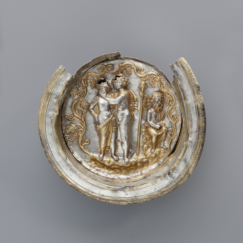 Plaster casts were regularly taken from vessels such as this gilded silver bowl depicting the Greek god Dionysos and the mythological princess Ariadne.