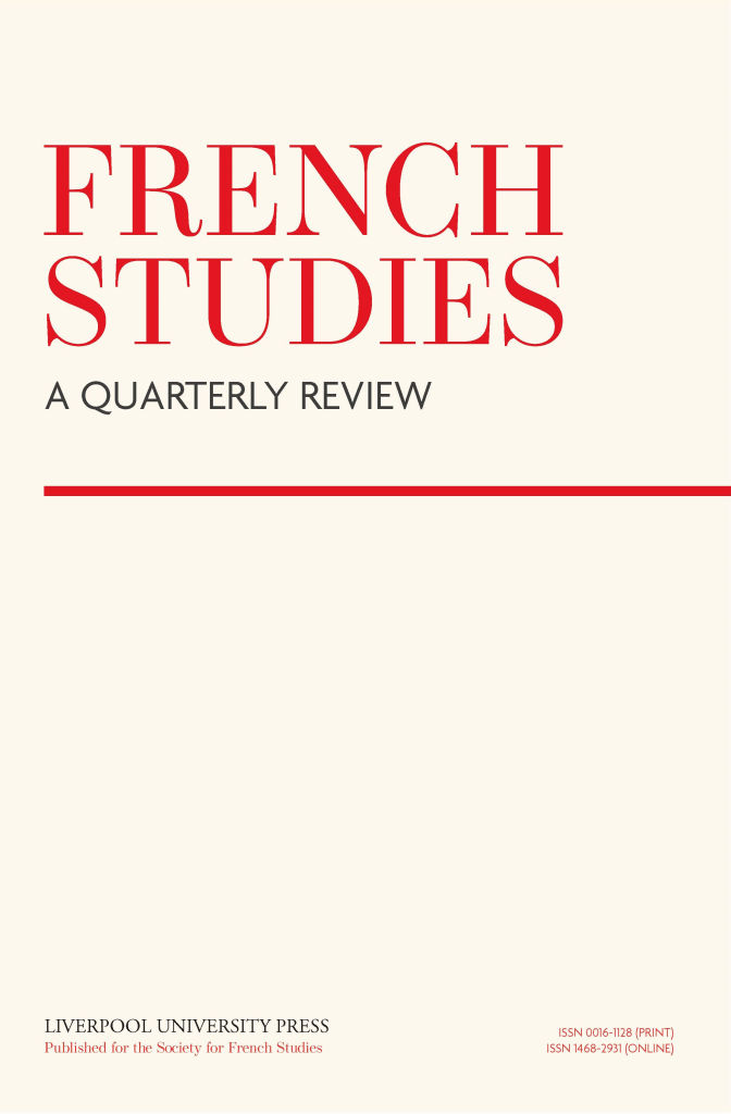 Cover of French Studies: A Quarterly Review. The title appears in large red text on a cream background with a red divider line. Published by Liverpool University Press for the Society for French Studies. 