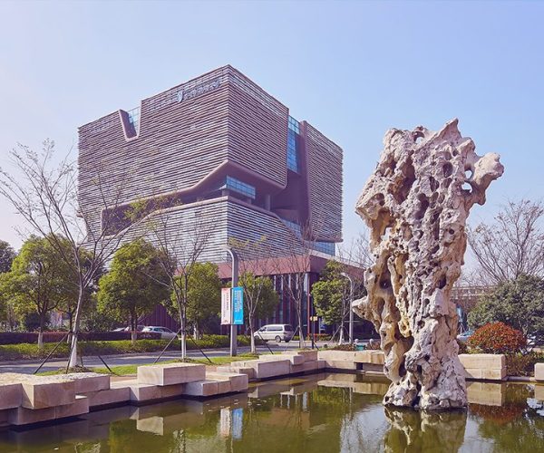 Cutting a cube of Tai Hu stone was the concept generator for the Central Building at XJTLU; photo provided by XJTLU