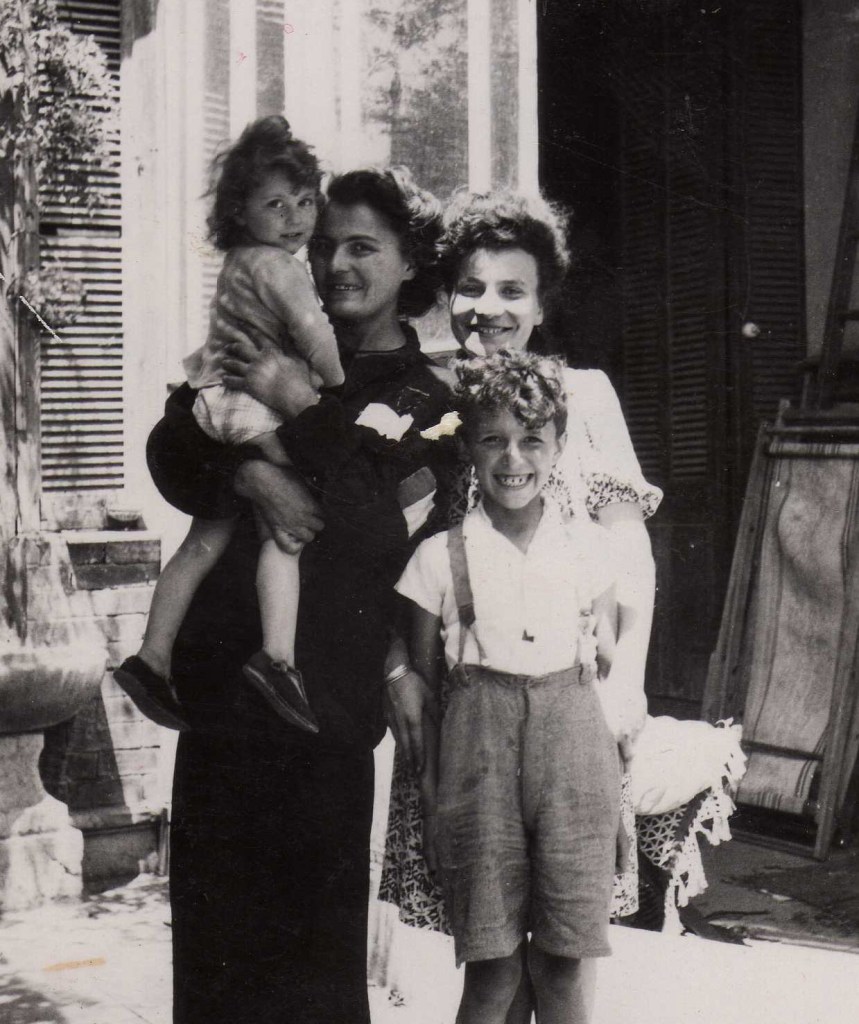 Micheline Maurel (left) pictured in 1945 shortly after her return from the camps, with her sister, brother and niece.