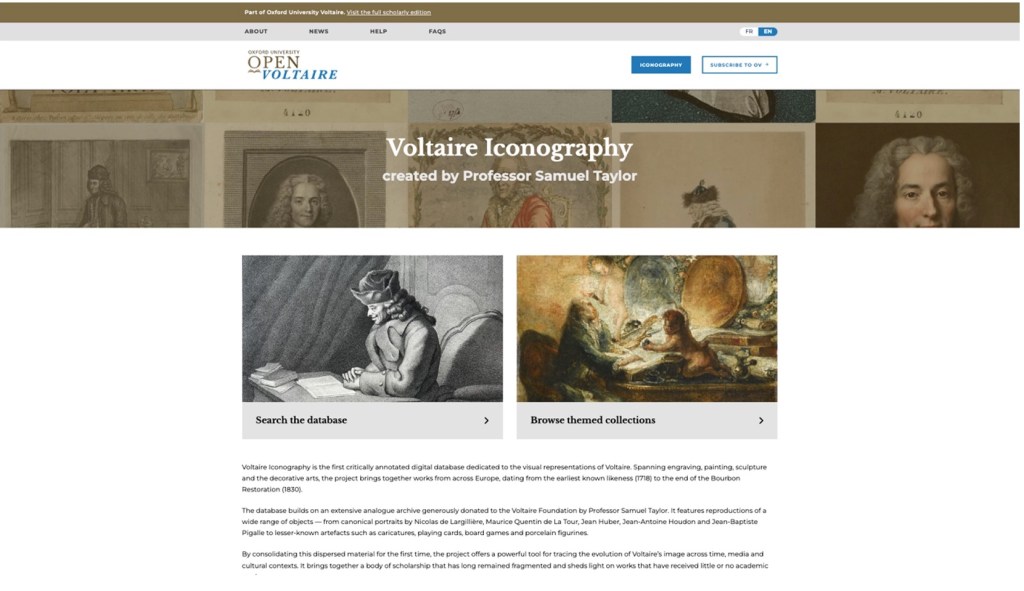 A screenshot of the Voltaire Iconography home page.